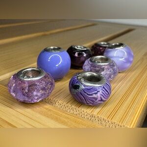 Purple Glass Beads Lot 7 Murano Silver 925 spacers slide Charms Jewelry